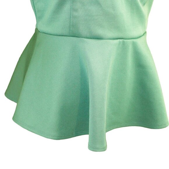 Bisou Bisou Women’s Medium Green Satin Look Flare Bottom Short Sleeve Blouse - Picture 5 of 7